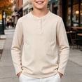 thumbnail image 1 of Resicozy Boys Long Sleeve Henley Shirt for Kids, Casual Solid Color, Fall Winter Clothes 2-12 Years Beige 130, 1 of 6