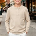 thumbnail image 1 of Resicozy Boys Long Sleeve Henley Shirt for Kids, Casual Solid Color, Fall Winter Clothes 2-12 Years Khaki 110, 1 of 6