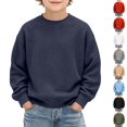 thumbnail image 1 of Resicozy Boys Long Sleeve Waffle Shirts Crewneck Sweatshirt Fall Winter Basic Shirt, Casual School Daily, Toddler Kids, Soft Comfortable 3-14 Years Navy 120, 1 of 9