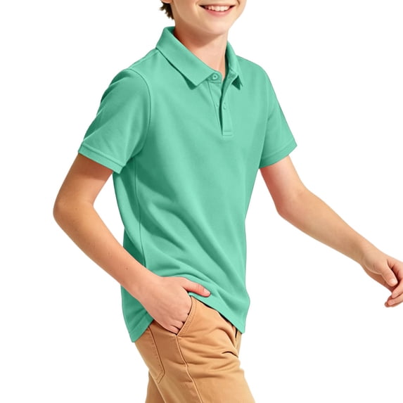 Resicozy Boys Polo Shirts Quick Dry Short Sleeve Golf Tennis T-Shirts for Kids Light Green 130