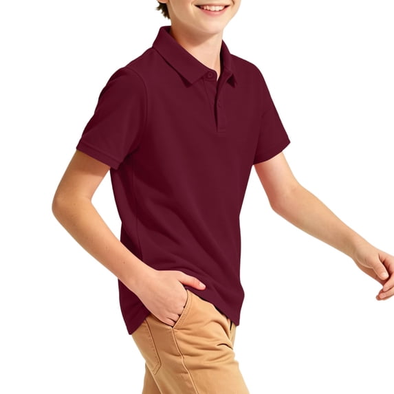 Resicozy Boys Polo Shirts Quick Dry Short Sleeve Golf Tennis T-Shirts for Kids Wine 150