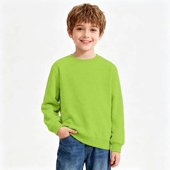 Resicozy Boys Sweatshirts Long Sleeve Casual Crew Neck Soft Teen Pullover Sweaters Trendy Solid Color Sweatshirt 2026 3-14 Years Green 110
