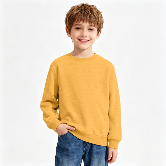 Resicozy Boys Sweatshirts Long Sleeve Casual Crew Neck Soft Teen Pullover Sweaters Trendy Solid Color Sweatshirt 2026 3-14 Years Orange 110