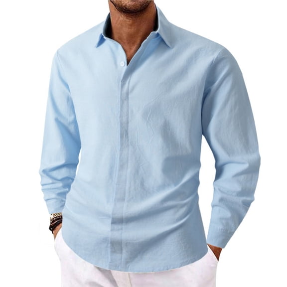Resicozy Button Down Linen Shirts for Men Trendy Casual Long Sleeve Fit Solid Color Beach Shirts 2026 Light Blue M
