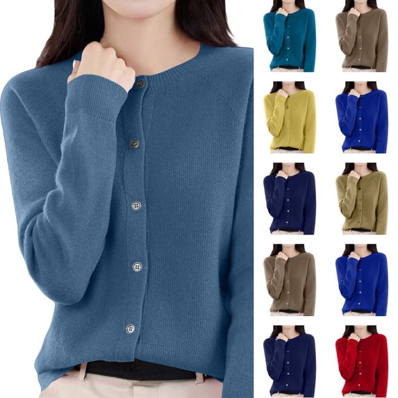 Resicozy Cardigan Sweaters for Women Lightweight Cozy Long Sleeve Tops Plus Size Warm Button Up Down Cardigan Dark Blue L