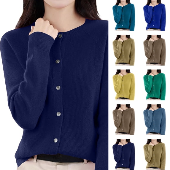 Resicozy Cardigan Sweaters for Women Lightweight Cozy Long Sleeve Tops Plus Size Warm Button Up Down Cardigan Navy M