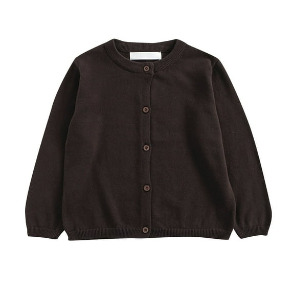 Resicozy Cardigan for Kids Classic Knit Uniform Sweater Crewneck Button Front Outerwear Solid Color Tops Coffee 12-18 Month