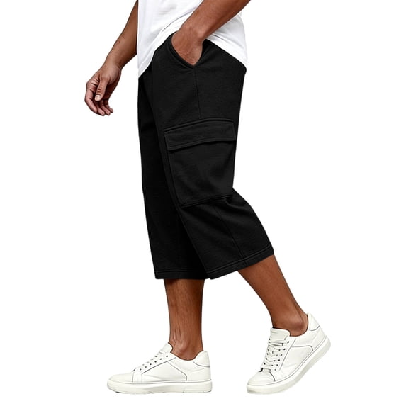 Resicozy Cargo Capri Pants for Men Below Knee Relaxed Fit Capri Cargo Shorts with Multi Pockets Long Tactical Shorts Summer Black XL