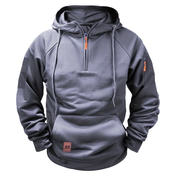 Resicozy Cargo Hoodies for Men Tactical Sweatshirt Quarter Zip Cargo Pullover Hoodies Workout Gym Fashion Outdoor Hoodie Dark Gray 3XL