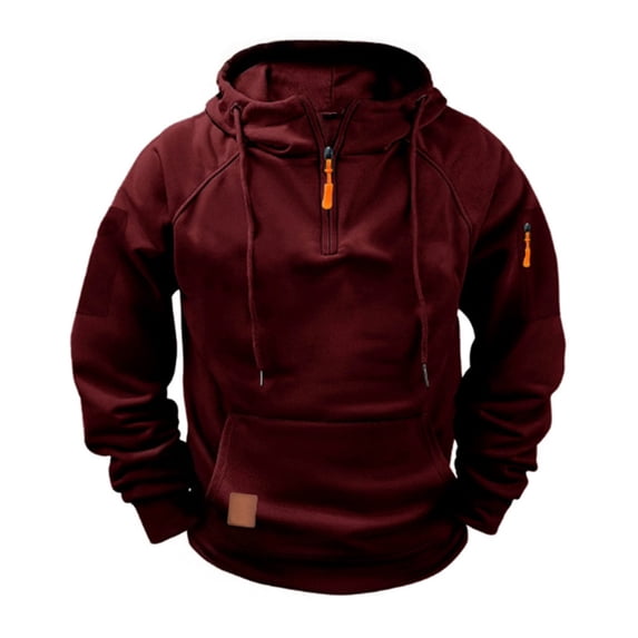 Resicozy Cargo Hoodies for Men Tactical Sweatshirt Quarter Zip Cargo Pullover Hoodies Workout Gym Fashion Outdoor Hoodie Deep Red M
