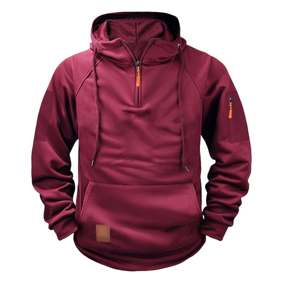 Resicozy Cargo Hoodies for Men Tactical Sweatshirt Quarter Zip Cargo Pullover Hoodies Workout Gym Fashion Outdoor Hoodie Wine XL