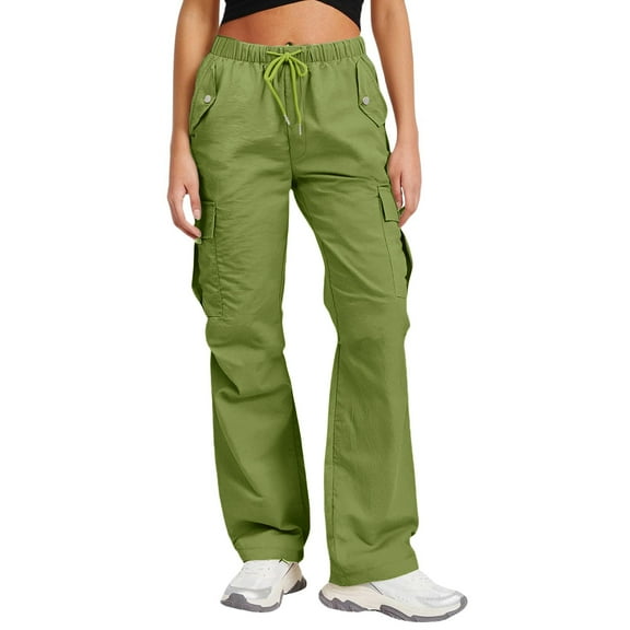Resicozy Cargo Pants Women Fall Baggy Hiking Pants High Waisted Drawstring Wide Leg Pant with Pockets Army Green XL