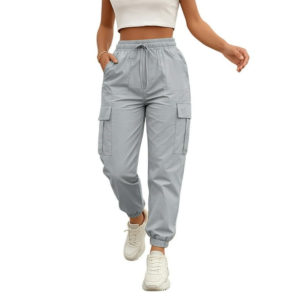 Resicozy Cargo Pants Women Lightweight Joggers Quick Dry Summer Hiking Drawstring Pants with Pockets Light Blue XL
