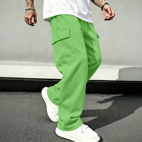 Resicozy Cargo Pants for Men Stretch Sweatpants Elastic Drawstring Casual Workout Joggers Hiking Tactical Pants with Pockets Green M