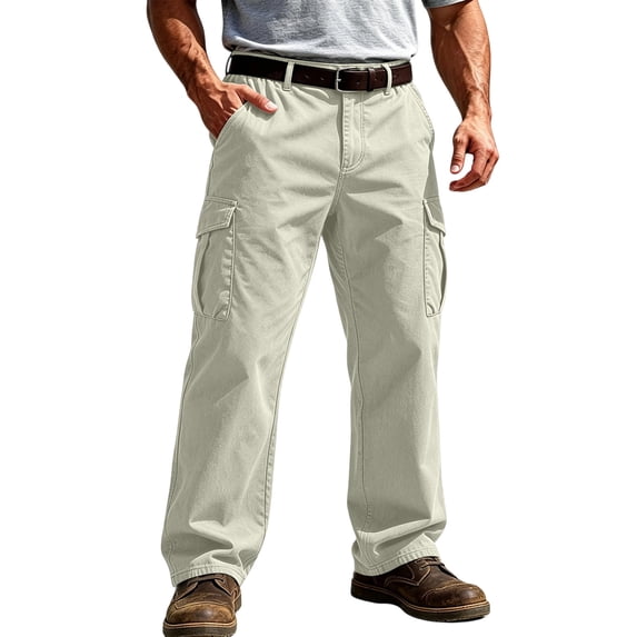 Resicozy Cargo Pants for Men Work Trousers Multi Pockets Outdoor Stretch Pants for Hiking White 3XL