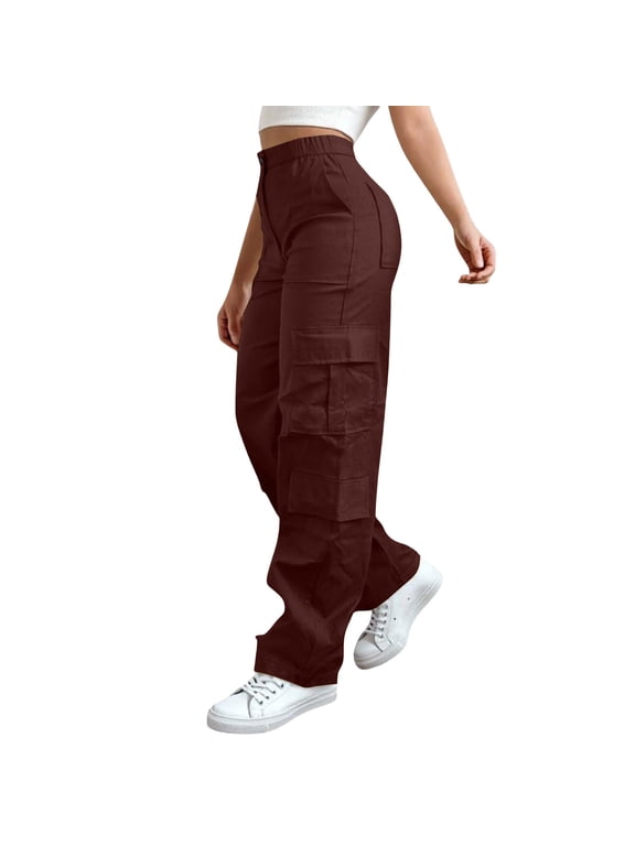 Cargo Pants for Women High Waisted Casual Pants Baggy Stretchy Wide Leg Y2K Streetwear with Pockets Wine S
