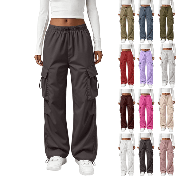 Resicozy Cargo Pants for Women with Pockets Lightweight Baggy Hiking Pants Casual Travel Brown L
