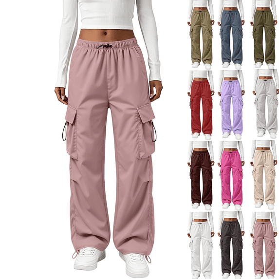 Resicozy Cargo Pants for Women with Pockets Lightweight Baggy Hiking Pants Casual Travel Pink S