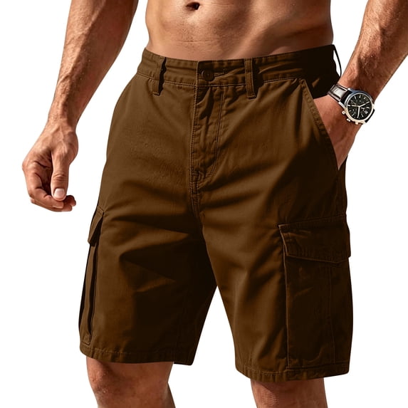 Resicozy Cargo Shorts for Men 2026 Casual Work Summer Shorts with Pockets Relaxed Fit Brown M