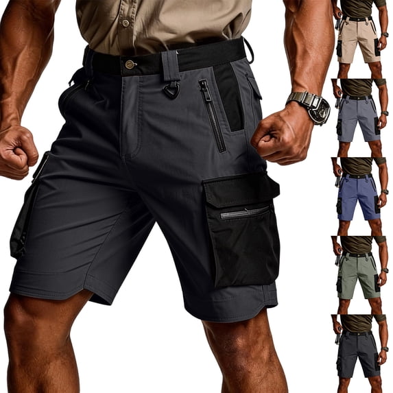 Resicozy Cargo Shorts for Men 2026 Outdoor Durable Hiking Shorts Summer Stretch Waist Knee Length Short with Zipper Pockets Gray S