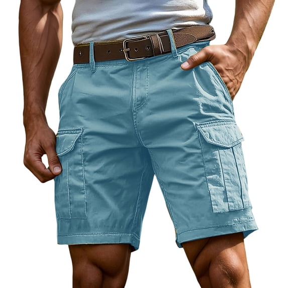 Resicozy Cargo Shorts for Men Slim Fit Elastic Hiking Shorts Summer Above Knee Outdoor Cargo Shorts Multi Pockets Pull On Pants Light Blue M