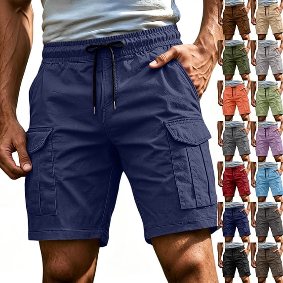 Resicozy Cargo Shorts for Men Summer Workout Hiking Shorts Elastic Baggy Golf Casual Outdoor Work Short with Pockets Navy M