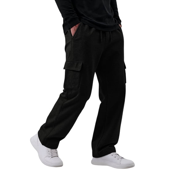 Resicozy Cargo Sweatpants for Men Big and Tall Loose Fit Casual Workout Running Pants Drawstring Joggers Wide Leg Cargo Pants Black L