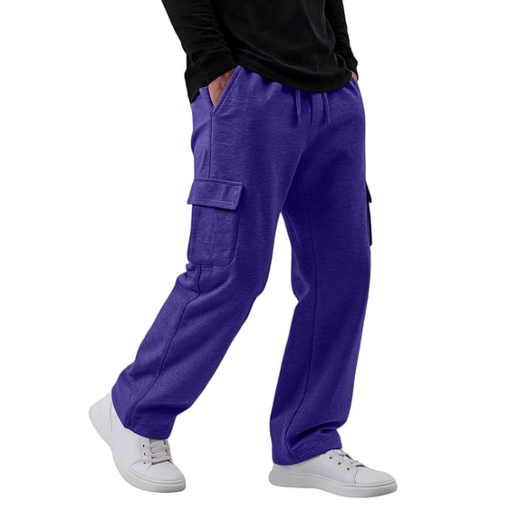 Resicozy Cargo Sweatpants for Men Big and Tall Loose Fit Casual Workout Running Pants Drawstring Joggers Wide Leg Cargo Pants Purple XL