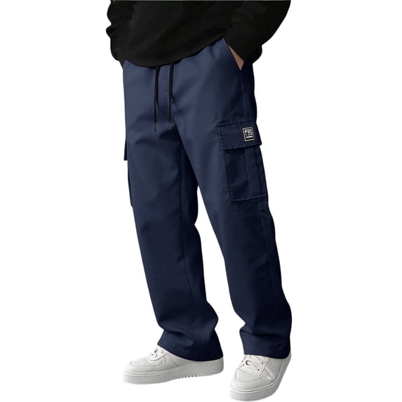 Resicozy Cargo Sweatpants for Men Casual Athletic Drawstring Waist Jogging Sweatpant with Pockets Home Party Dark Blue 3XL
