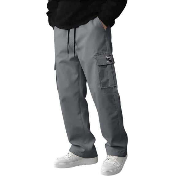 Resicozy Cargo Sweatpants for Men Casual Athletic Drawstring Waist Jogging Sweatpant with Pockets Home Party Gray L
