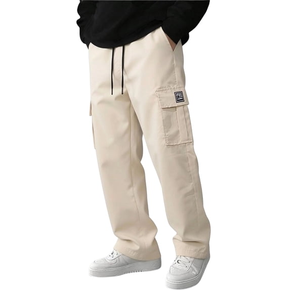 Resicozy Cargo Sweatpants for Men Casual Athletic Drawstring Waist Jogging Sweatpant with Pockets Home Party Khaki XL