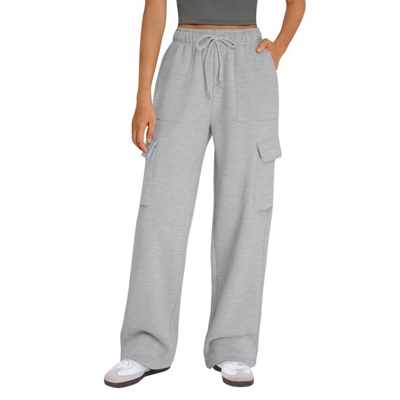 Resicozy Cargo Sweatpants for Women 2026 Baggy High Waisted Joggers Sweat Pants Athletic Pants with Pockets Gray L