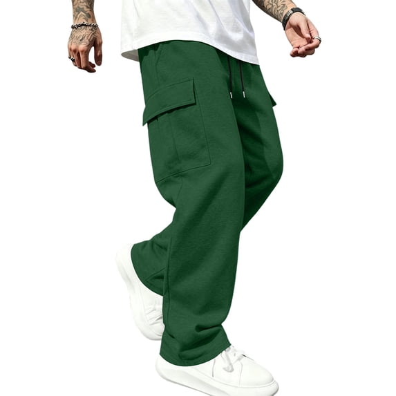 Resicozy Casual Cargo Pants Men Elastic Waist Sweatpants Loose Fit Lightweight Pants with Pockets Outdoor Hiking Athletic Joggers Green M