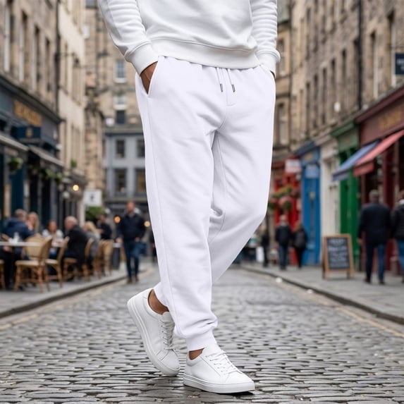 Resicozy Casual Joggers for Men Cotton Drawstring Elastic Waist Cargo Pants Lightweight Sweatpants with Pocket White S