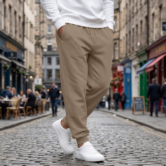 Resicozy Casual Joggers for Men Cotton Drawstring Elastic Waist Cargo Pants Lightweight Sweatpants with Pockets Light Brown S