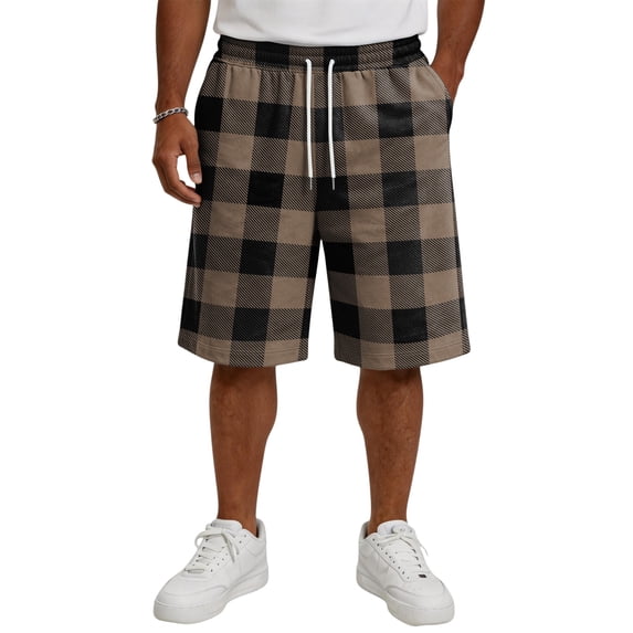Resicozy Casual Plaid Shorts for Men 2026 Casual Relaxed Fit Drawstring Elastic Waist Shorts with Pockets Coffee L
