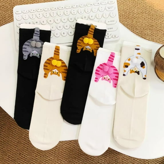 Resicozy Cat Sock with Balls for Womens Cute and Funny Cat Ball Sock Comfortable Crew Socks Daily Wear Home Office Gift for Cat Lovers Gray 12 In