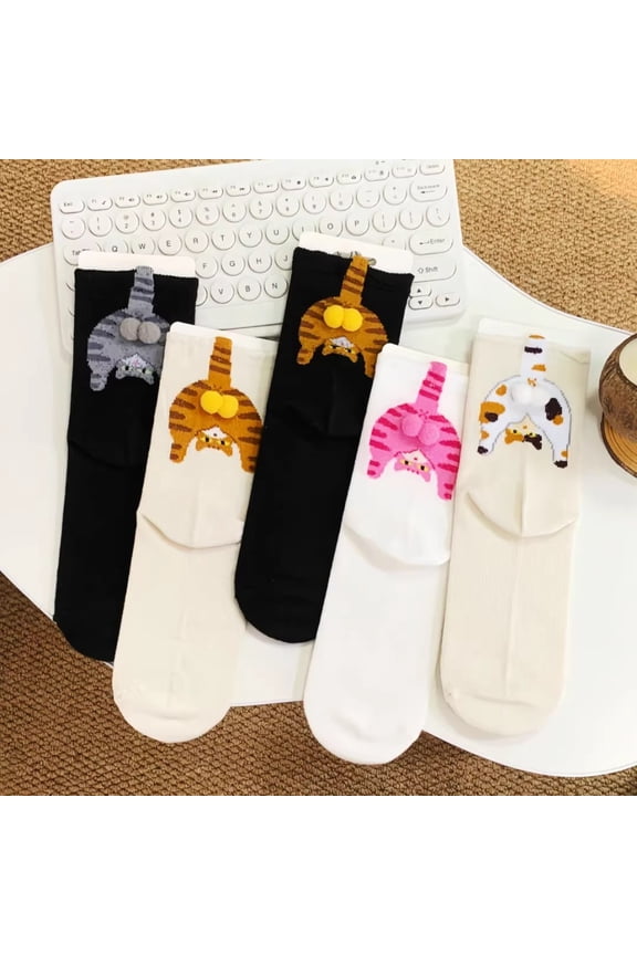 Cat Sock with Balls for Womens Cute and Funny Cat Ball Sock Comfortable Crew Socks Daily Wear Home Office Gift for Cat Lovers Pink 12 In