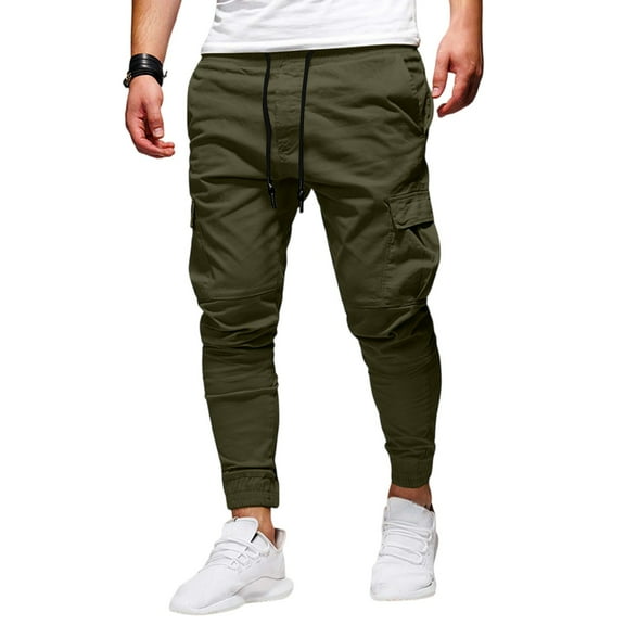 Resicozy Causal Cargo Sweatpants for Men Drawstring Waist Joggers with Pockets Soft Athletic Workout Track Pants Army Green 3XL