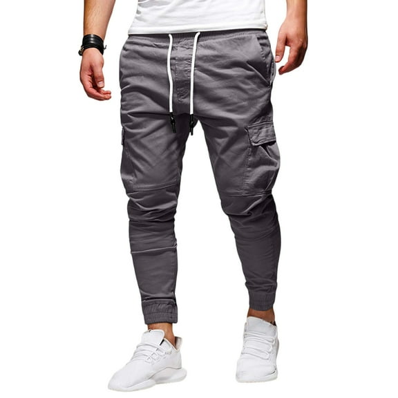 Resicozy Causal Cargo Sweatpants for Men Drawstring Waist Joggers with Pockets Soft Athletic Workout Track Pants Dark Gray M