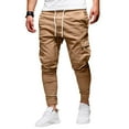 thumbnail image 1 of Resicozy Causal Cargo Sweatpants for Men Drawstring Waist Joggers with Pockets Soft Athletic Workout Track Pants Khaki M, 1 of 5