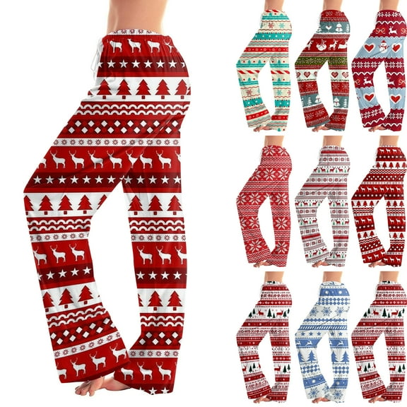 Resicozy Christmas Pajama Bottoms for Women Soft Wide Leg Lounge Pants Comfy Drawstring Fashion Long Pajamas Pants Deep Red 3XL