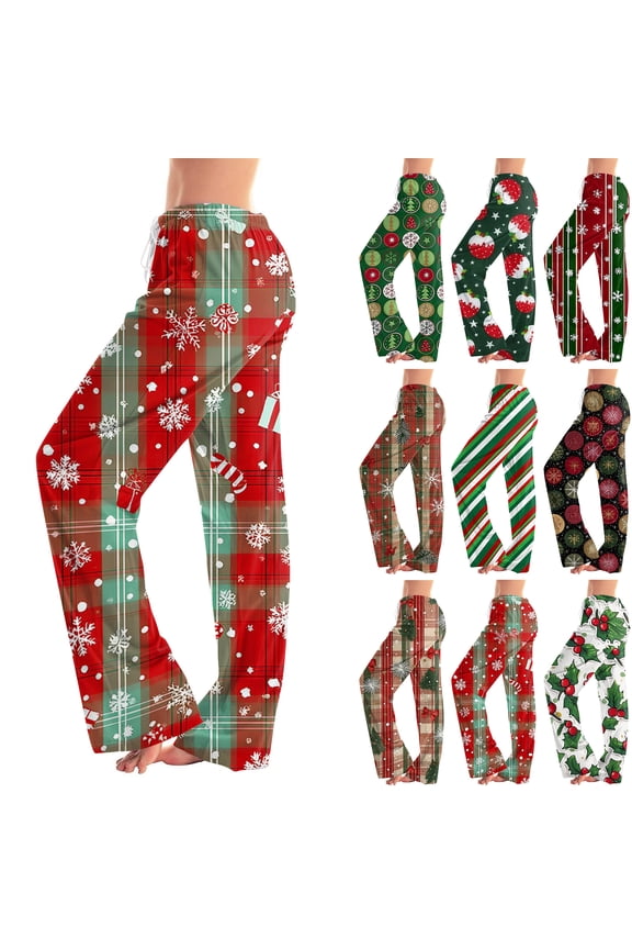 Christmas Pajama Bottoms for Women Soft Wide Leg Lounge Pants Comfy Drawstring Trendy Fall Long Pajamas Pants Light Green 3XL