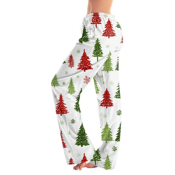 Resicozy Christmas Pajama Pant for Women Wide Leg Holiday Funny Xmas Print Lounge Pant with Pocket Loose Fit Soft Bottoms Green 2 3XL