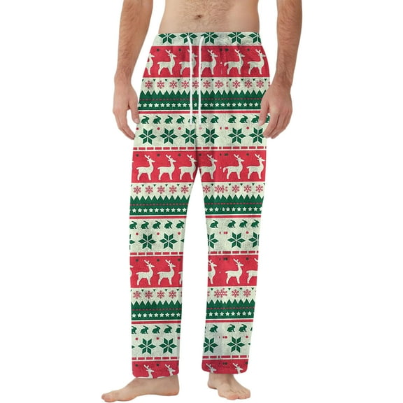 Resicozy Christmas Pajama Pants for Men Flannel Lounge Pants Elastic Waist Loose Soft Xmas Print Bottoms Trousers with Pocket Green L
