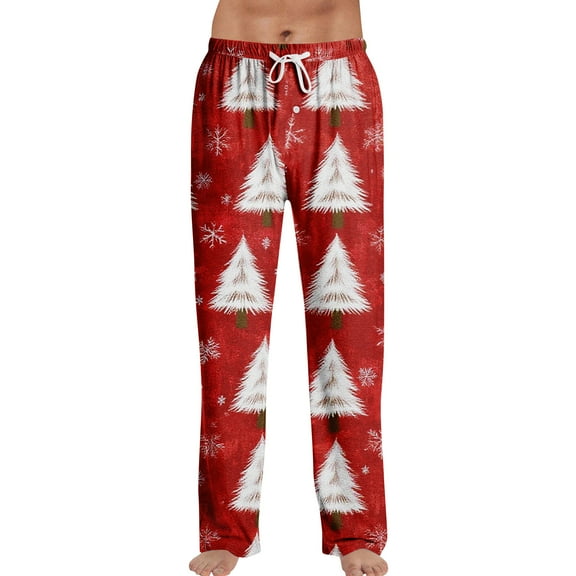Resicozy Christmas Pajama Pants for Men Lounge Pants Elastic Waist Loose Soft Comfortable Xmas Printed Bottoms Trousers Red XL