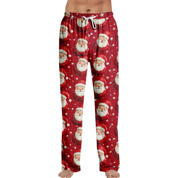 Resicozy Christmas Pajama Pants for Men Wide Leg Funny Cute Xmas Print Lounge Bottoms Casual Comfy Soft Apparel Vermilion L