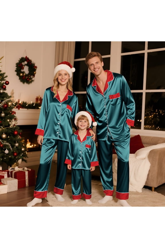 Christmas Pajamas for Family Plus Size 2025 Matching Sets Xmas Holiday Pajama Button Down Sleepwear with Pockets Navy Men L