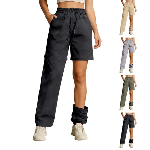 Resicozy Convertible Hiking Pants Women Lightweight Zip Off Solid Color Pants High Waistes Outdoor Trousers with Pockets Black 2XL
