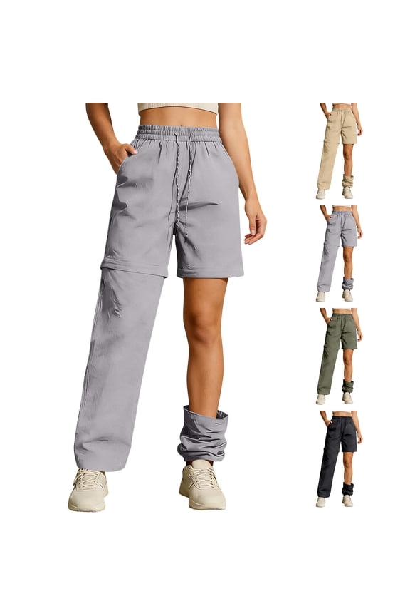 Convertible Hiking Pants Women Lightweight Zip Off Solid Color Pants High Waistes Outdoor Trousers with Pockets Gray L